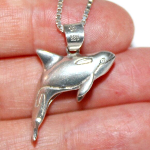Sterling Silver Orca Whale Necklace - Picture 7 of 7